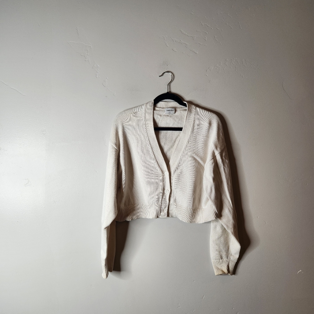 Aritzia Sunday Best Cotton/Cashmere Cropped Cardigan Sweater Size Large